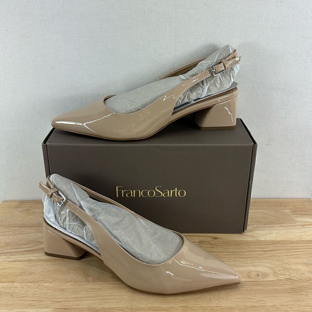 Franco Sarto Franco Racer Slingback-  Nude Patent Faux Leather- Size 7.5M- NIB